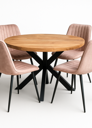 Eettafel Jasper Ø120cm + 4x Winston Liver