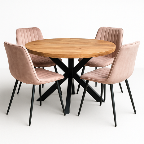 Eettafel Jasper Ø120cm + 4x Winston Liver