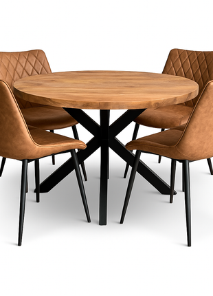 Eettafel Jasper Ø120cm + 4x Baldwin Brown