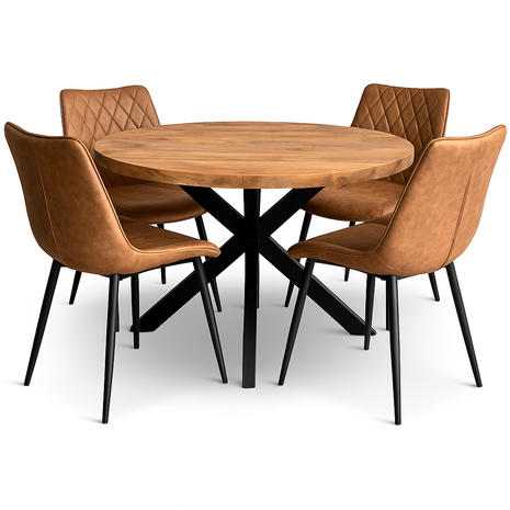 Eettafel Jasper Ø120cm + 4x Baldwin Brown