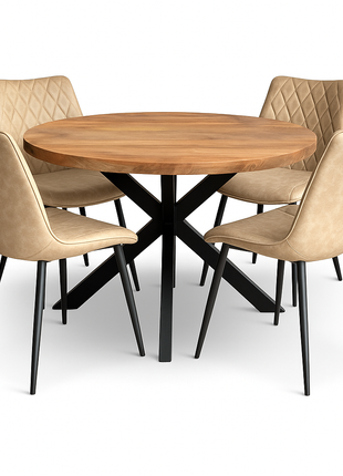 Eettafel Jasper Ø120cm + 4x Baldwin Light brown