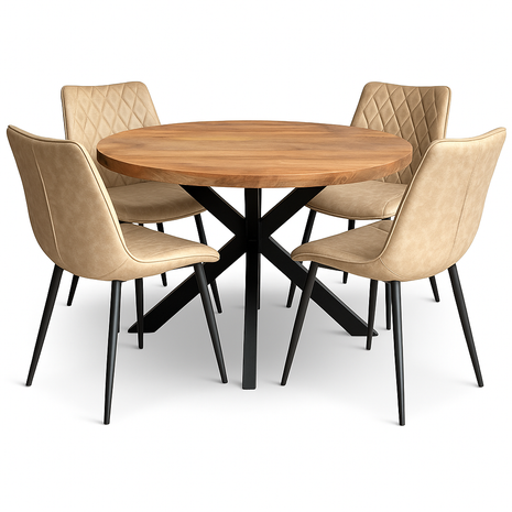 Eettafel Jasper Ø120cm + 4x Baldwin Light brown