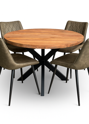 Eettafel Jasper Ø120cm + 4x Baldwin Hunter