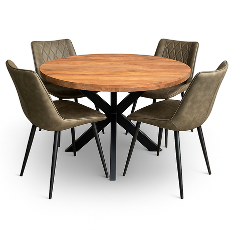 Eettafel Jasper Ø120cm + 4x Baldwin Hunter