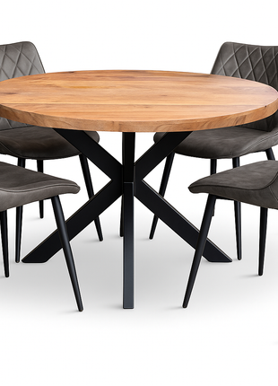 Eettafel Jasper Ø120cm + 4x Baldwin Antraciet