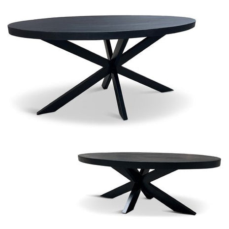 Eettafel Tulsa Mango Zwart 190x100cm + Salontafel