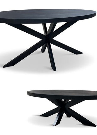 Eettafel Tulsa Mango Zwart 160x90cm + Salontafel