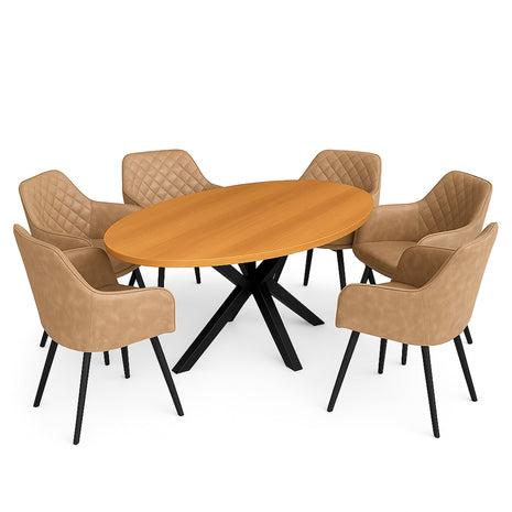 Eettafel Tulsa 190x100cm + 6x Lyon Light Brown