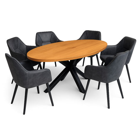 Eettafel Tulsa 190x100cm + 6x Toulouse Antraciet