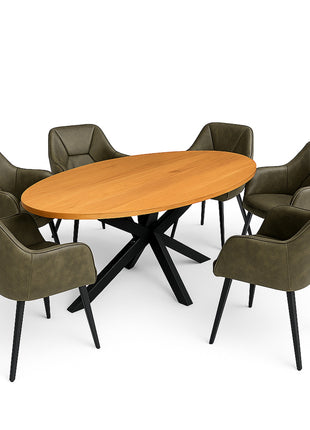 Eettafel Tulsa 190x100cm + 6x Toulouse Hunter