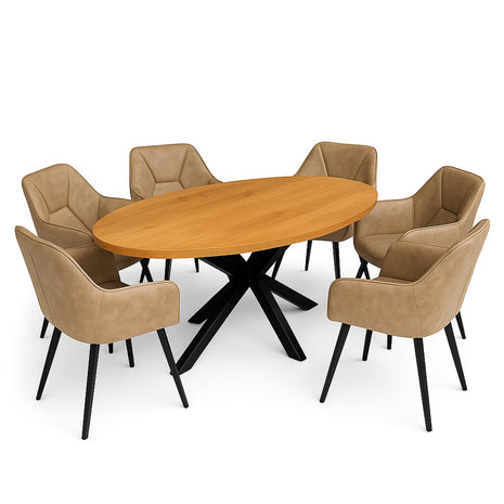 Eettafel Tulsa 190x100cm + 6x Toulouse Light Brown