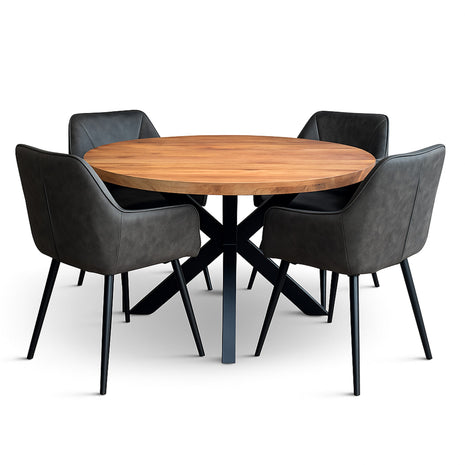 Eettafel Jasper Ø120cm + 4x Toulouse Antraciet