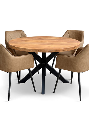 Eettafel Jasper Ø120cm + 4x Toulouse Light Brown