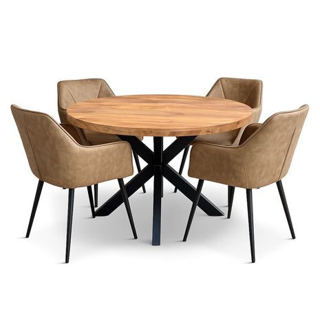 Eettafel Jasper Ø120cm + 4x Toulouse Light Brown