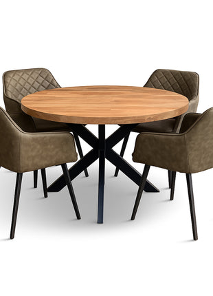 Eettafel Jasper Ø120cm + 4x Lyon Hunter