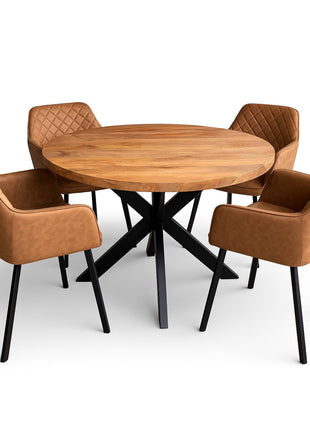 Eettafel Jasper Ø120cm + 4x Lyon Brown