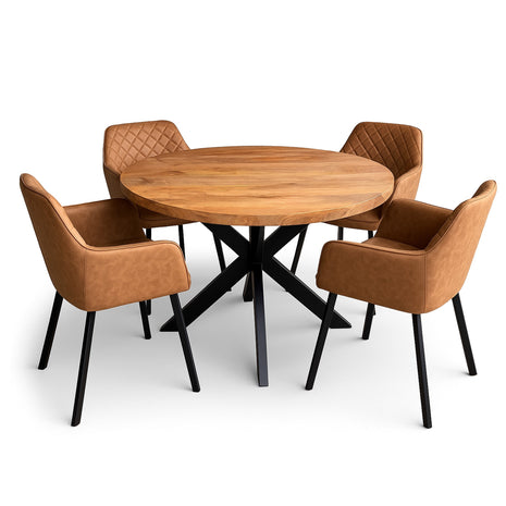 Eettafel Jasper Ø120cm + 4x Lyon Brown