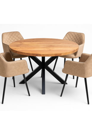 Eettafel Jasper Ø120cm + 4x Lyon Light Brown