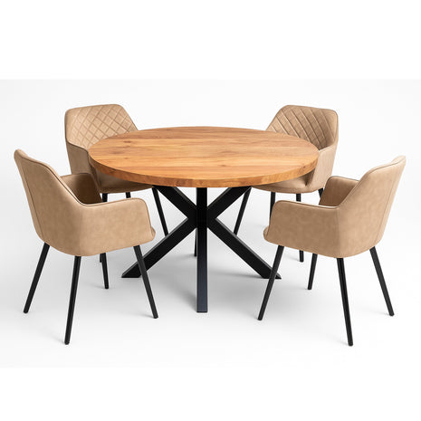 Eettafel Jasper Ø120cm + 4x Lyon Light Brown