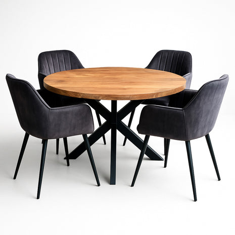 Eettafel Jasper Ø120cm + 4x Jeffrey Antraciet