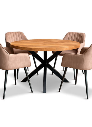 Eettafel Jasper Ø120cm + 4x Jeffrey Liver