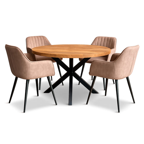 Eettafel Jasper Ø120cm + 4x Jeffrey Liver