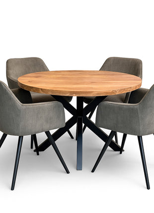 Eettafel Jasper Ø120cm + 4x Marseille Antraciet