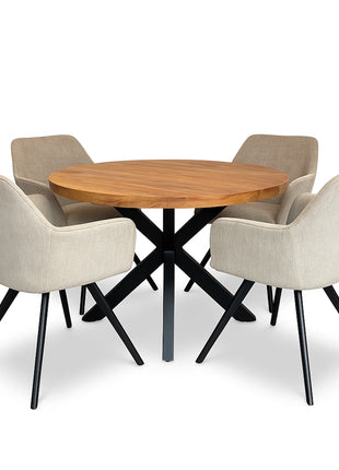 Eettafel Jasper Ø120cm + 4x Marseille Beige