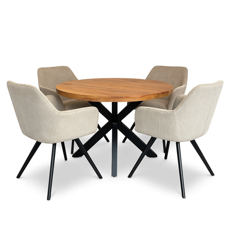 Eettafel Jasper Ø120cm + 4x Marseille Beige