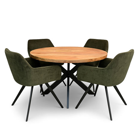 Eettafel Jasper Ø120cm + 4x Marseille Hunter