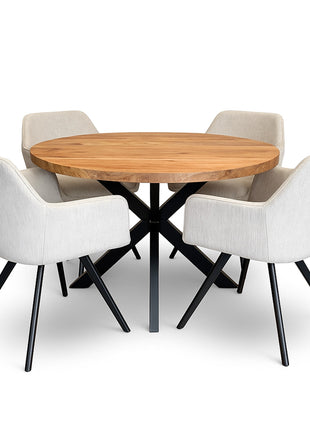 Eettafel Jasper Ø120cm + 4x Marseille Silver