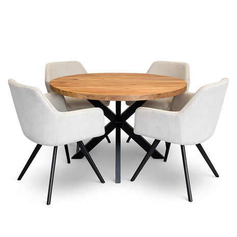 Eettafel Jasper Ø120cm + 4x Marseille Silver