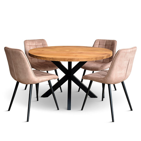 Eettafel Jasper Ø120cm + 4x Denise Liver